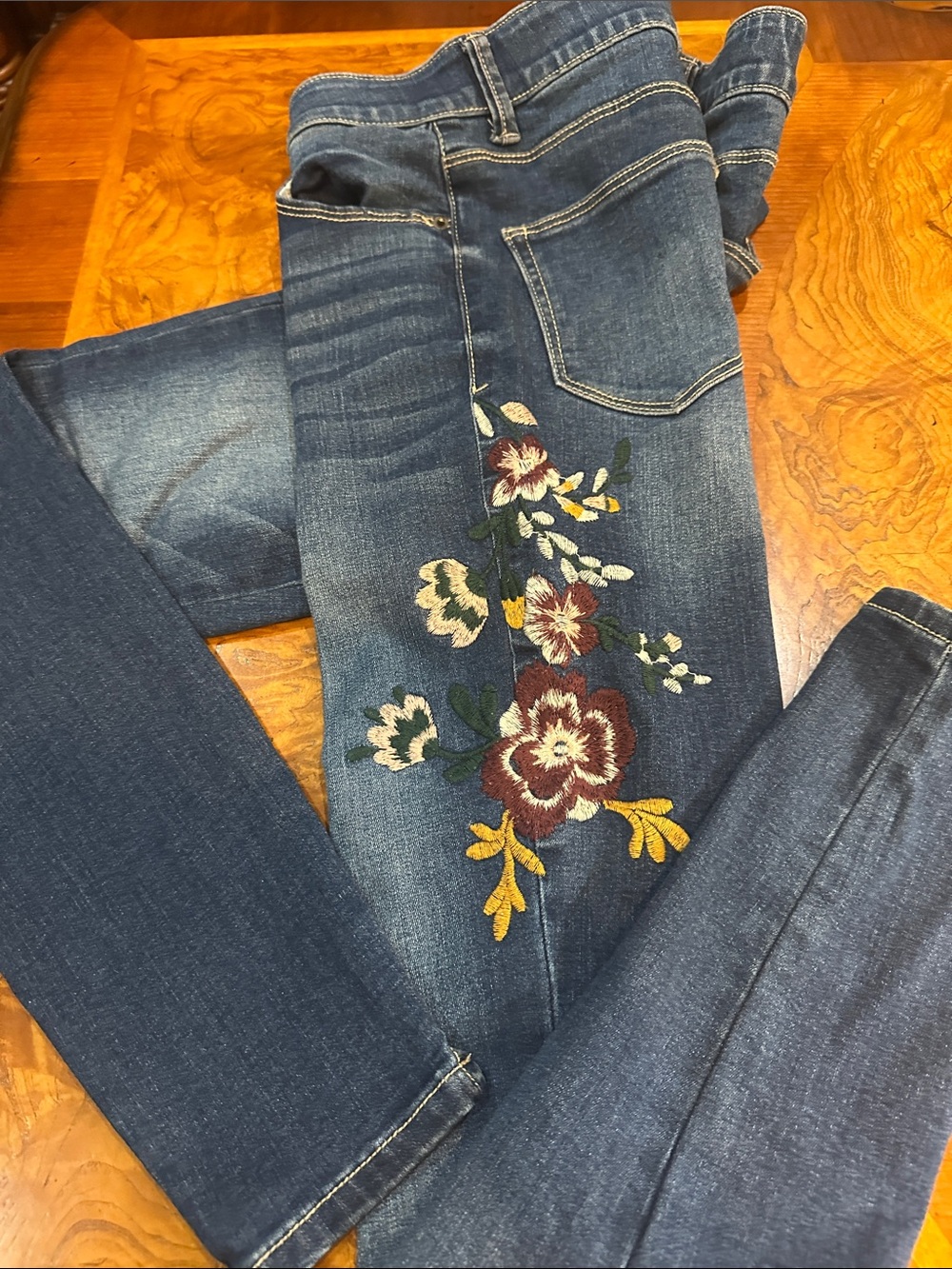 Women’s Dark Blue Embroidered Floral Jeans